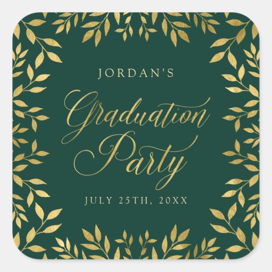 Elegant Faux Gold Leaves Gradusive Party Vierkante Sticker (Voorkant)