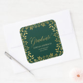 Elegant Faux Gold Leaves Green Afstuderen Vierkante Sticker (Envelop)