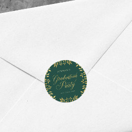 Elegant Faux Gold Leaves Green Gradusion Party Ronde Sticker