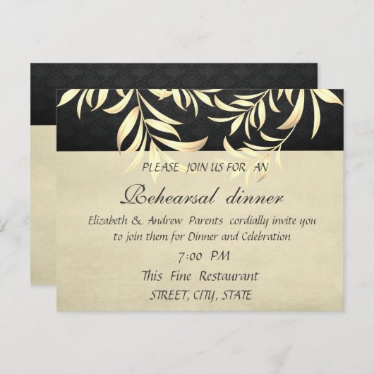 Elegant  Faux Gold Leaves Rehearings Dinner Kaart (Voorkant / Achterkant)