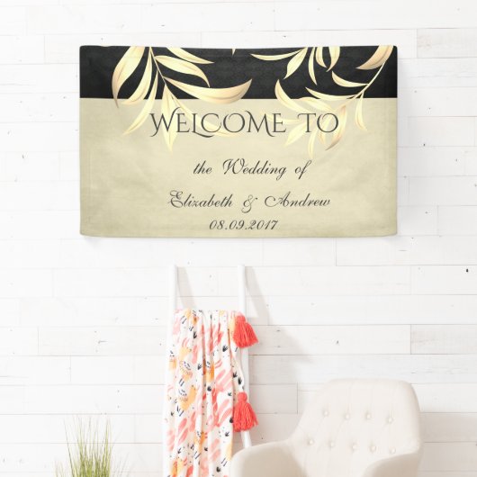 Elegant Faux Gold Leaves Wedding Banner (Insitu)
