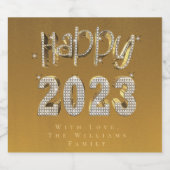 Elegant Faux Gold Lettering Happy Nieuwjaar 2023 Sparkling Wijnetiket (Enkel label)