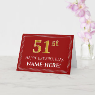 Elegant Faux Gold Look "51st" Verjaardag, Naam (ro Kaart