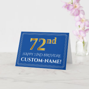 Elegant Faux Gold Look 72e verjaardag, naam (blauw Kaart