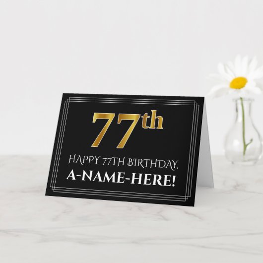 Elegant Faux Gold look "77th" Birthday + naam Kaart (Kleine Plant)