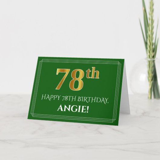Elegant Faux Gold Look 78th Birthday, Name (Green) Kaart (Voorkant)
