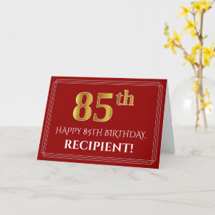 Elegant Faux Gold look "85th" Birthday, naam (rood Kaart