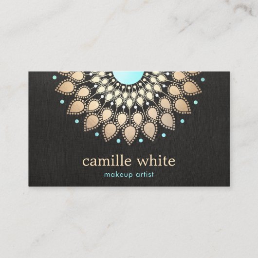 Elegant Faux Gold Lotus Flower Black Visitekaartje (Voorkant)