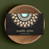 Elegant Faux Gold Lotus Flower Black Visitekaartje