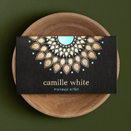 Elegant Faux Gold Lotus Flower Black Visitekaartje