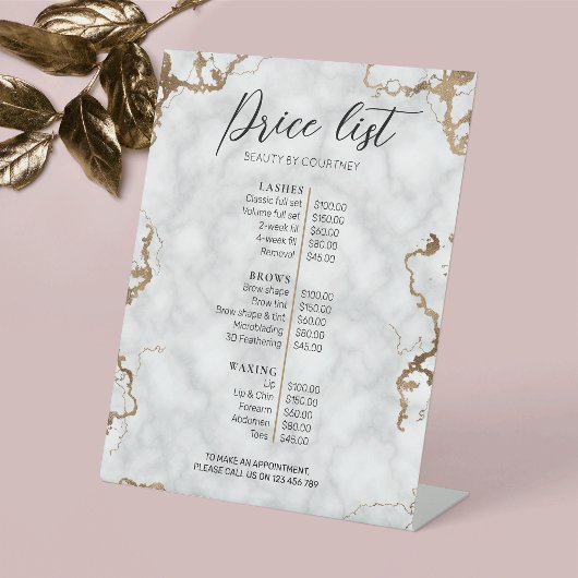 Elegant Faux Gold & Marble Beauty Salon - prijslij Reclamebord Met Voetstuk