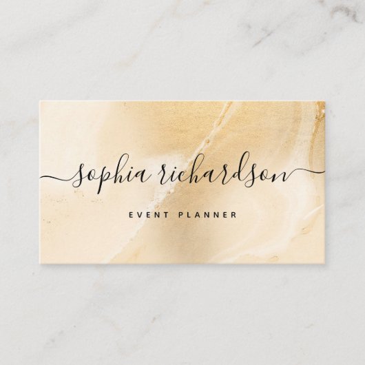 Elegant Faux Gold Marble en modern script Visitekaartje (Voorkant)