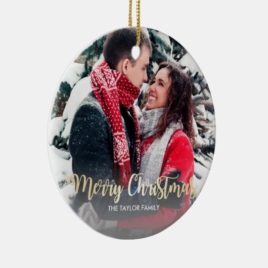 Elegant faux gold Merry-kerstfoto Keramisch Ornament (Rechts)