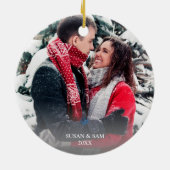 Elegant faux gold Merry-kerstfoto Keramisch Ornament (Achterkant)