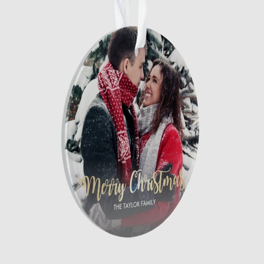 Elegant faux gold Merry-kerstfoto Ornament (voorkant)