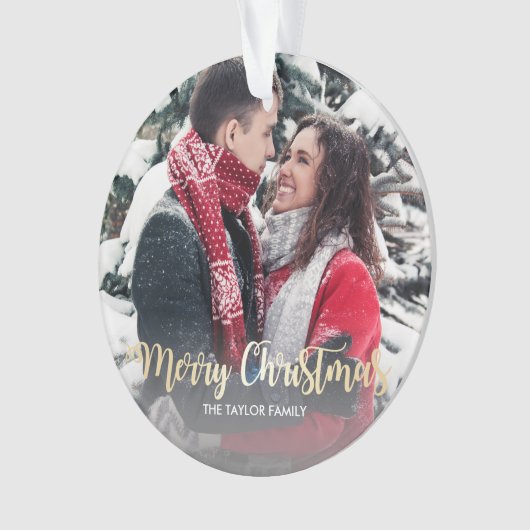 Elegant faux gold Merry-kerstfoto Ornament (voorkant)