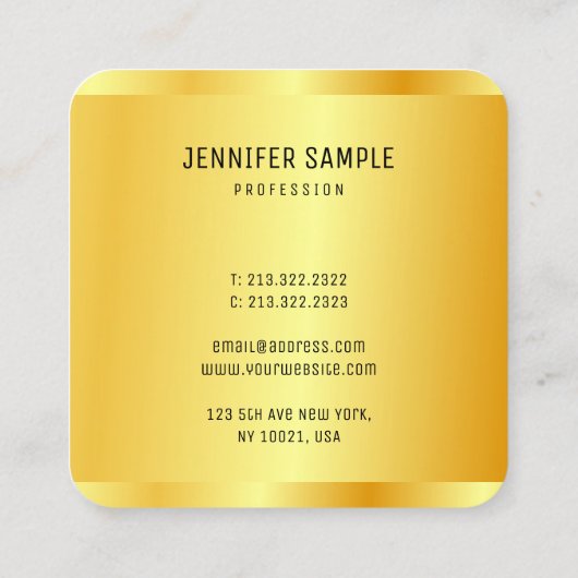 Elegant Faux Gold Metallic look Modern Glamour Vierkante Visitekaartje (Achterkant)