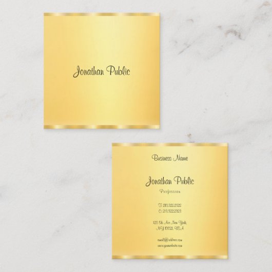 Elegant Faux Gold Modern Handgeschreven Script Tre Vierkante Visitekaartje (Voorkant / Achterkant)
