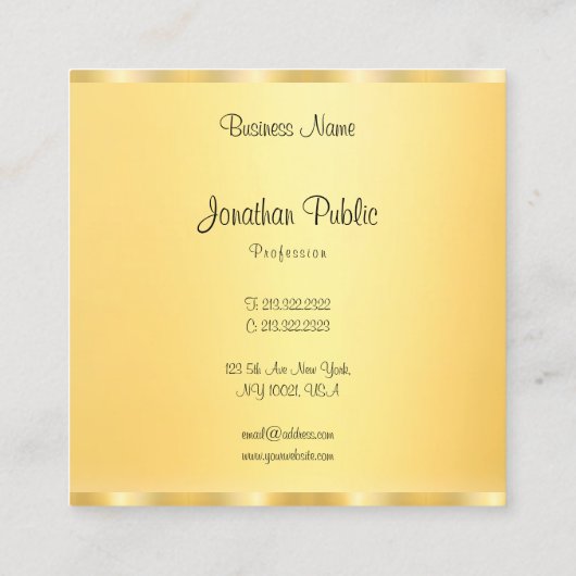 Elegant Faux Gold Modern Handgeschreven Script Tre Vierkante Visitekaartje (Achterkant)