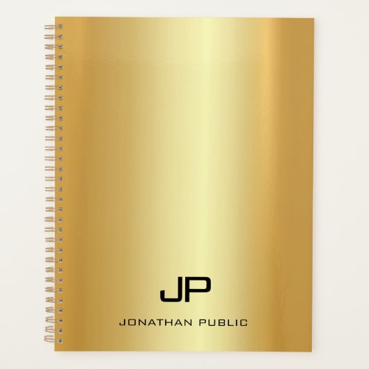 Elegant Faux Gold Modern Monogram Naam Sjabloon Planner (Voorkant)