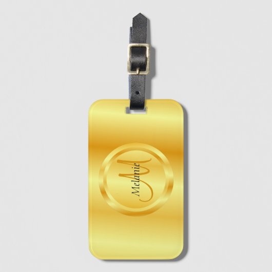 Elegant Faux Gold Modern Monogrammen Sjabloon Bagagelabel (Voorkant (verticaal))