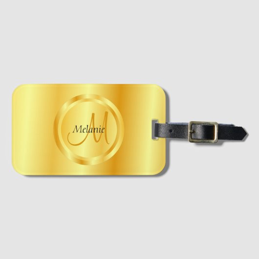 Elegant Faux Gold Modern Monogrammen Sjabloon Bagagelabel (Voorkant (horizontaal))