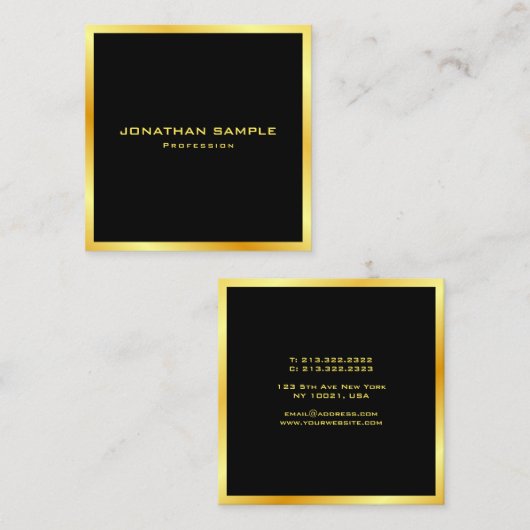 Elegant Faux Gold Modern Sjabloon Trendy Vierkante Visitekaartje (Voorkant / Achterkant)