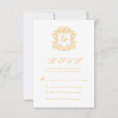 Elegant Faux Gold Monogram Crest Script Bruiloft RSVP Kaartje (Voorkant)
