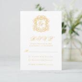 Elegant Faux Gold Monogram Crest Script Bruiloft RSVP Kaartje (Staand voorkant)