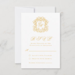 Elegant Faux Gold Monogram Crest Script Bruiloft RSVP Kaartje