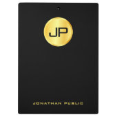 Elegant Faux Gold Monogram Modern Black Sjabloon Klembord (Achterkant)