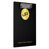 Elegant Faux Gold Monogram Modern Black Sjabloon Klembord (Rechts)