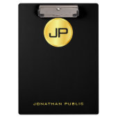 Elegant Faux Gold Monogram Modern Black Sjabloon Klembord (Voorkant)