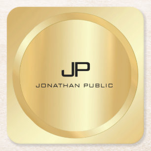 Elegant Faux Gold Monogram Moderne Sjabloon Kartonnen Onderzetters