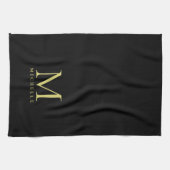 Elegant Faux Gold Monogram Naam Sjabloon Zwart Theedoek (Horizontaal)