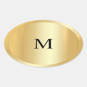 Elegant Faux Gold Monogram Sjabloon Ovale Sticker