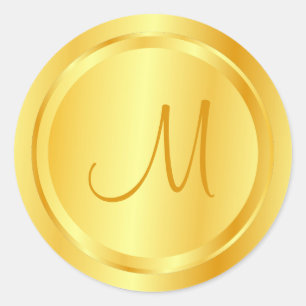 Elegant Faux Gold Monogrammed Sjabloon Modern Ronde Sticker
