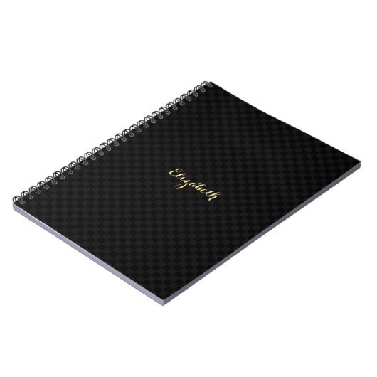 Elegant Faux Gold Name Black Check Patroon Notitieboek (Linkerzijde)