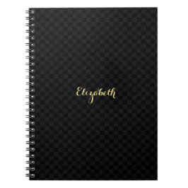 Elegant Faux Gold Name Black Check Patroon Notitieboek