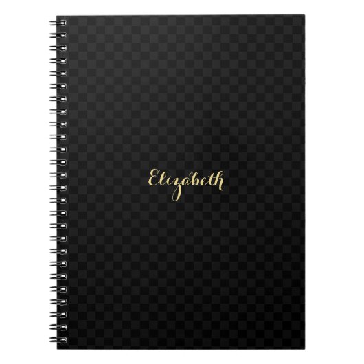 Elegant Faux Gold Name Black Check Patroon Notitieboek (Voorkant)
