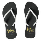 Elegant Faux Gold Name Miss Black Stripes Teenslippers (Voetbed)