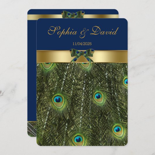 Elegant Faux Gold Peacock Weddenschap Monogram Kaart (Voorkant / Achterkant)