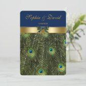 Elegant Faux Gold Peacock Weddenschap Monogram Kaart (Staand voorkant)