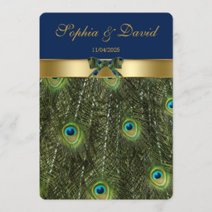 Elegant Faux Gold Peacock Weddenschap Monogram Kaart