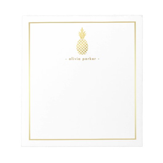Elegant Faux Gold Pineappel met Border Notitieblok (Voorkant)