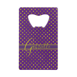 Elegant Faux Gold Polka Dots op Paarse monogram Creditkaart Flessenopener