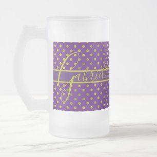 Elegant Faux Gold Polka Dots op Paarse monogram Matglas Bierpul
