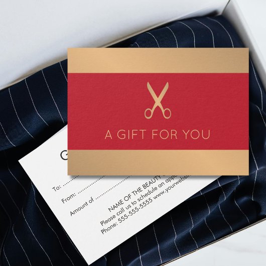 Elegant Faux Gold Red Beauty Salon Visitekaartje