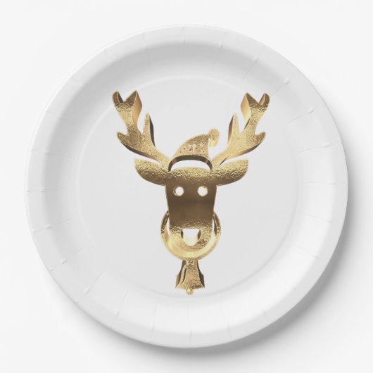 Elegant Faux Gold Reindester Santa Hat Kerstmis Papieren Bordje (Voorkant)