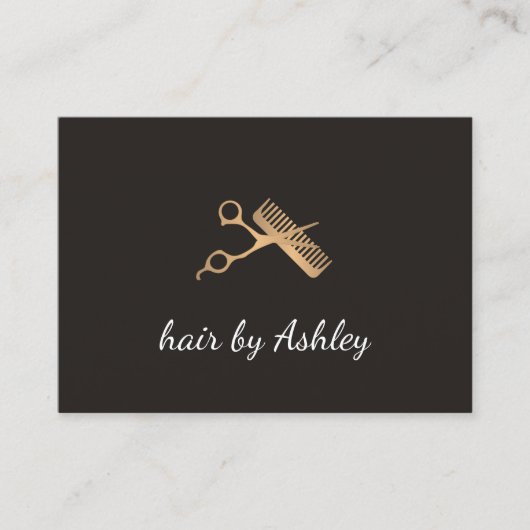 Elegant Faux Gold Scissors Comb Hair Stylist Visitekaartje (Voorkant)